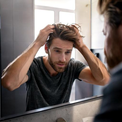 Mann mit Sorge vor Haarausfall